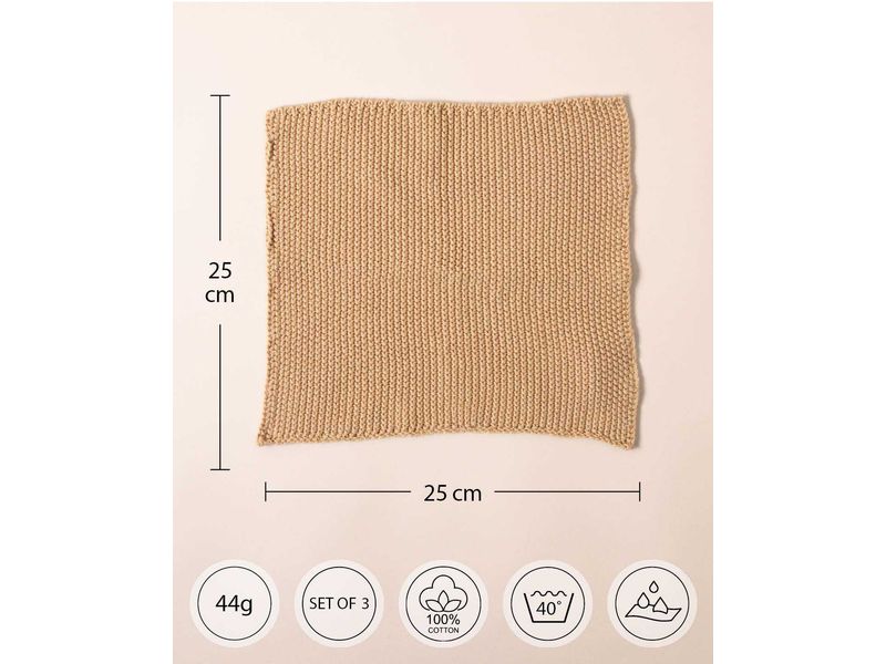 Esmée Reinigungstuch Set gestrickt 3 Stück, Sandfarben Reinigungstücher für Küche oder Bad