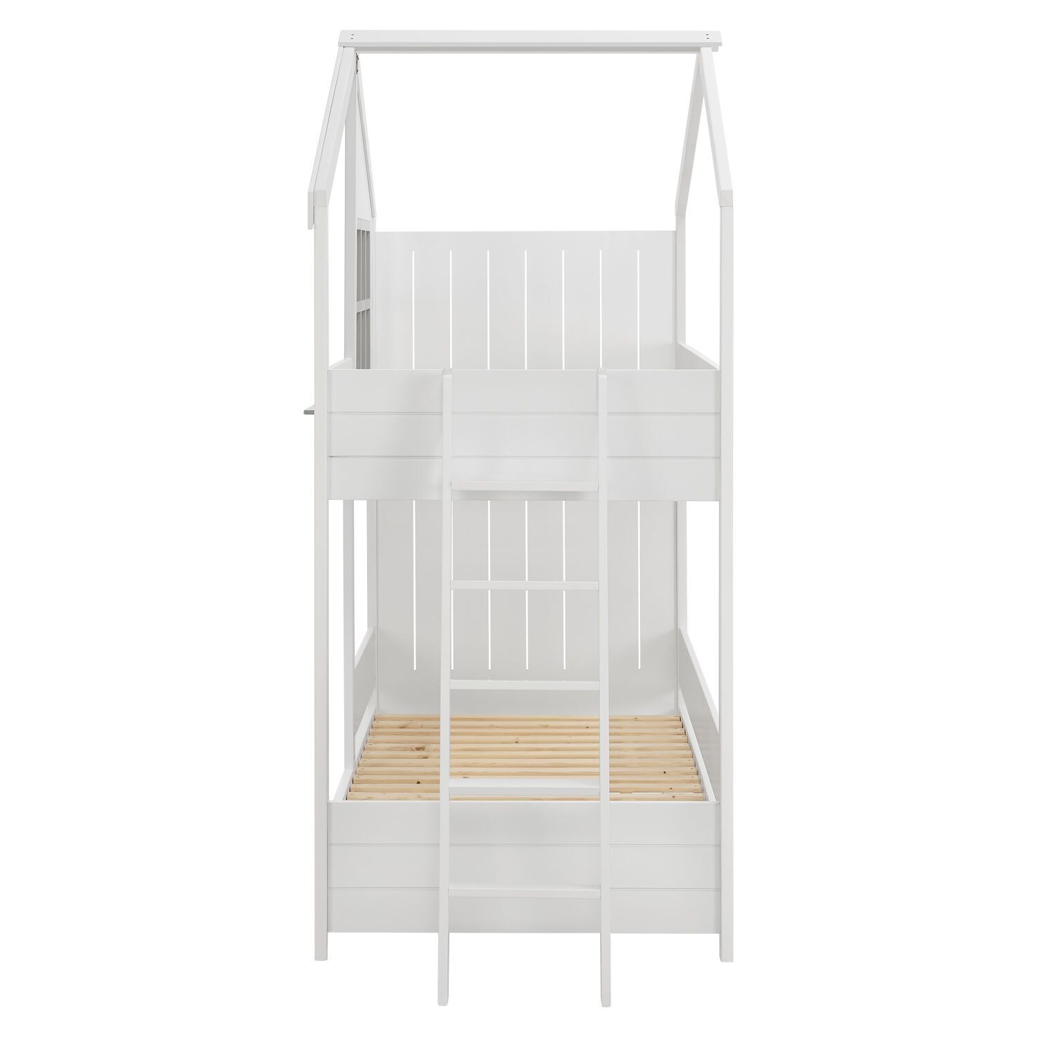 Juskys Kinder Hochbett Traumhaus 90x200 cm - Kinderbett mit Dach, 2 Betten & Lattenrost - Bett Weiß