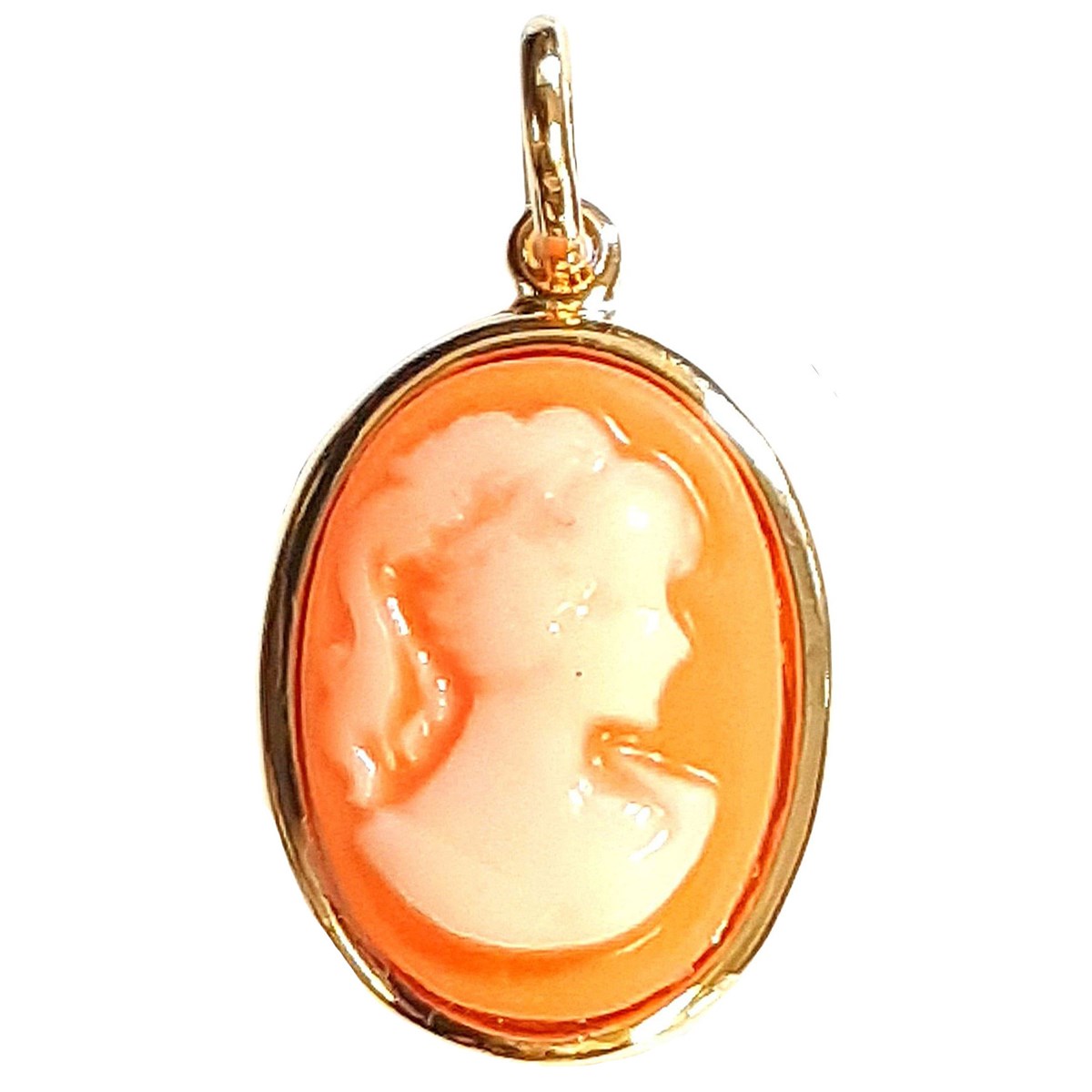 Pendentif Camée rouge synthétique en plaqué or + chaîne 2cm