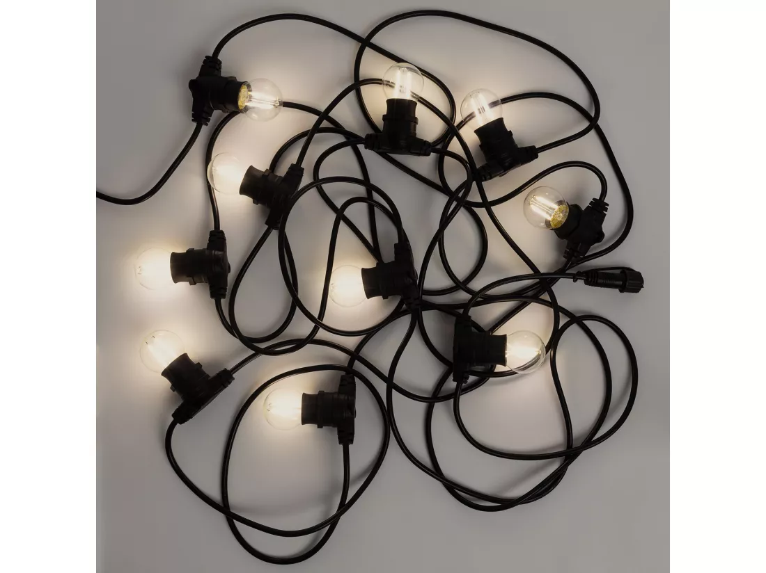 Kit Guirlande Lumineuse Extérieure IP44 10m Noir + 10 Ampoules Filaments LED B22 2W G45 4000K Blanc neutre