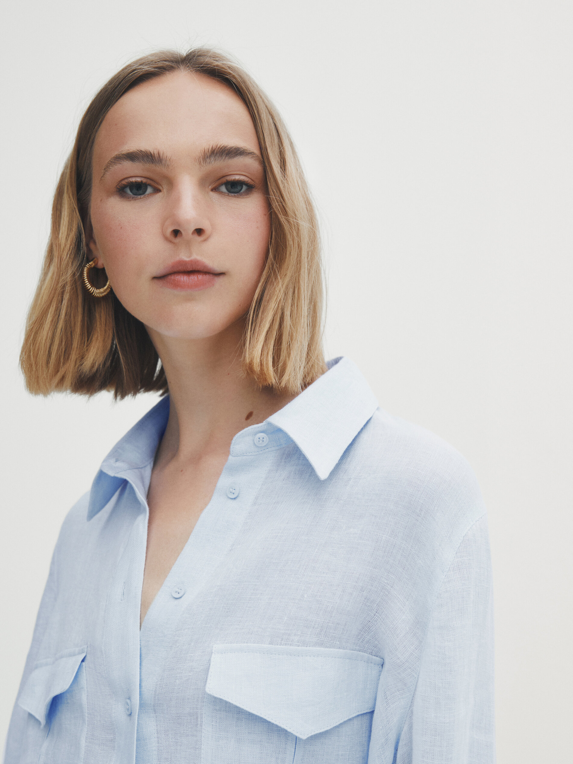 Camisa 100% linho com zíper - Azul claro