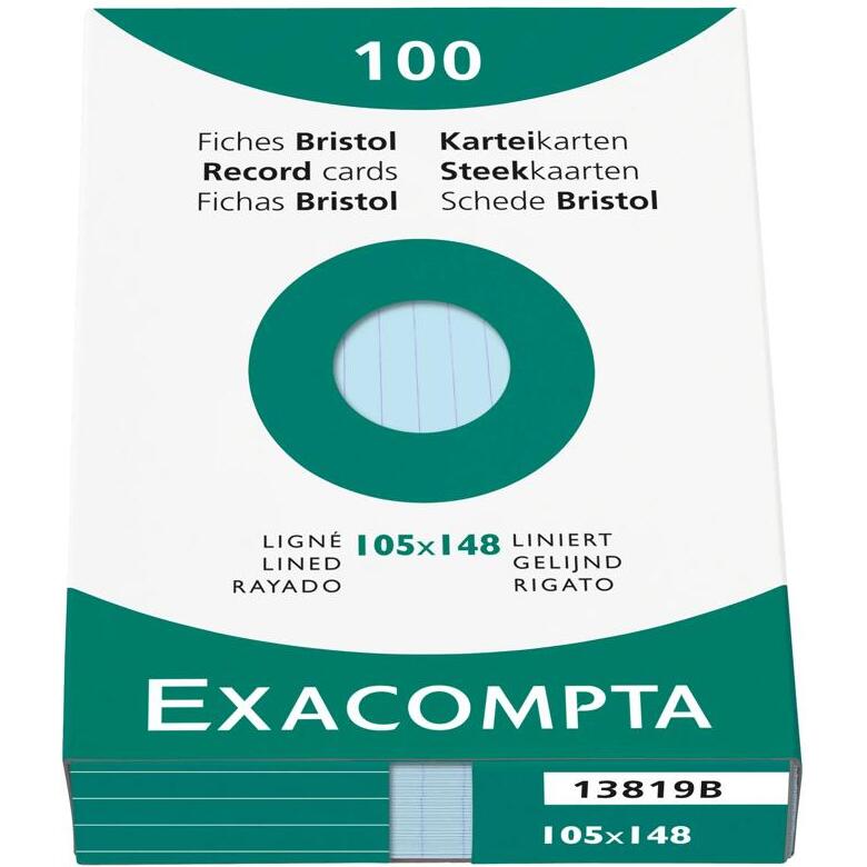 Étui de 100 fiches - bristol ligné non perforé 105x148mm - Bleu ciel