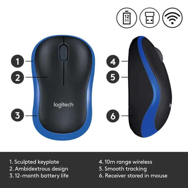 Logitech Trådløs Mus M185 (Blå)