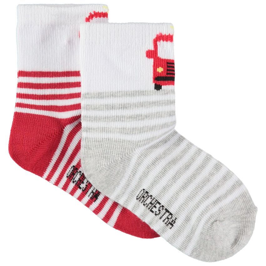Lot de 2 paires de chaussettes à rayures et camion de pompier en jacquard - Blanc