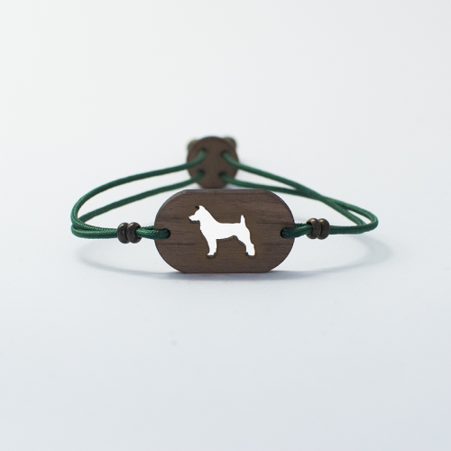 Pulseira de madeira personalizável com Jack Russell, verde.