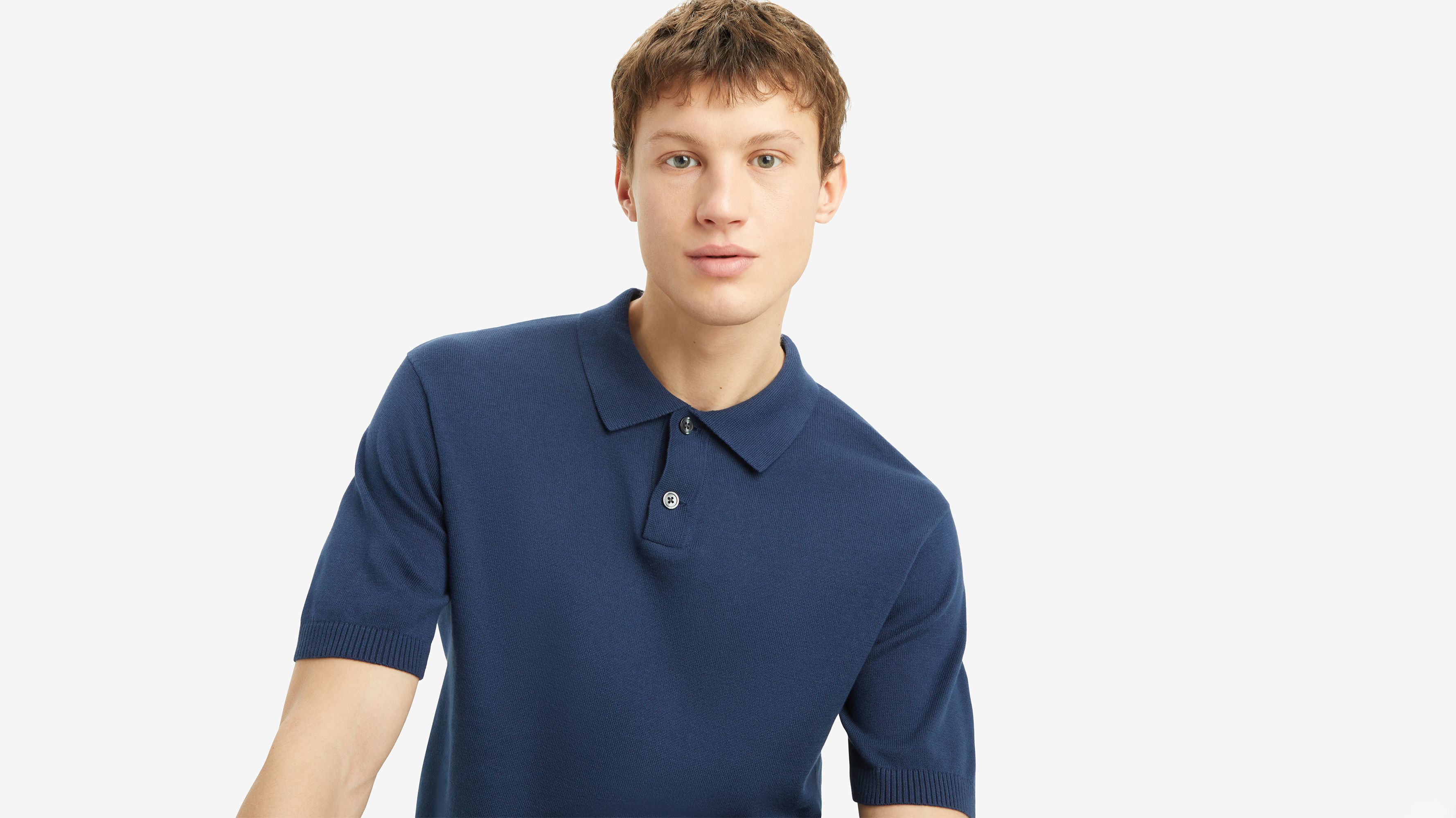Pull-over col polo maille fine - Dress Blues - Bleu