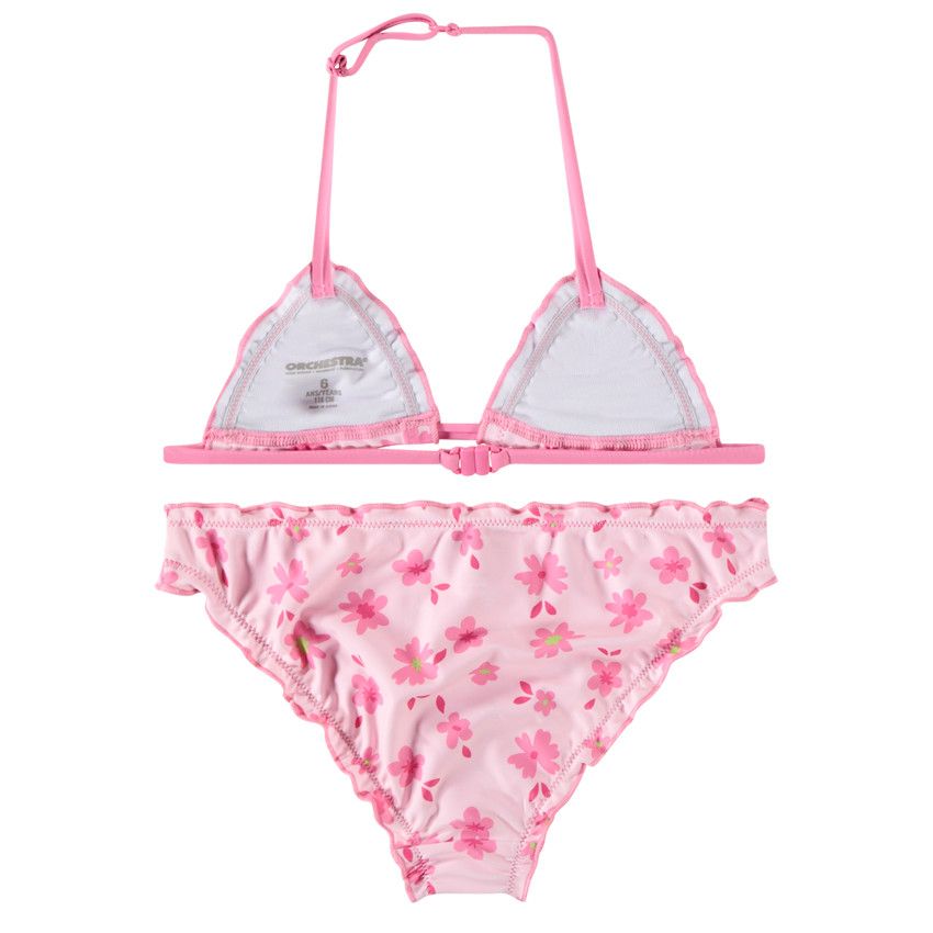 Maillot de bain 2 pièces imprimées fleuris pour fille - Rose