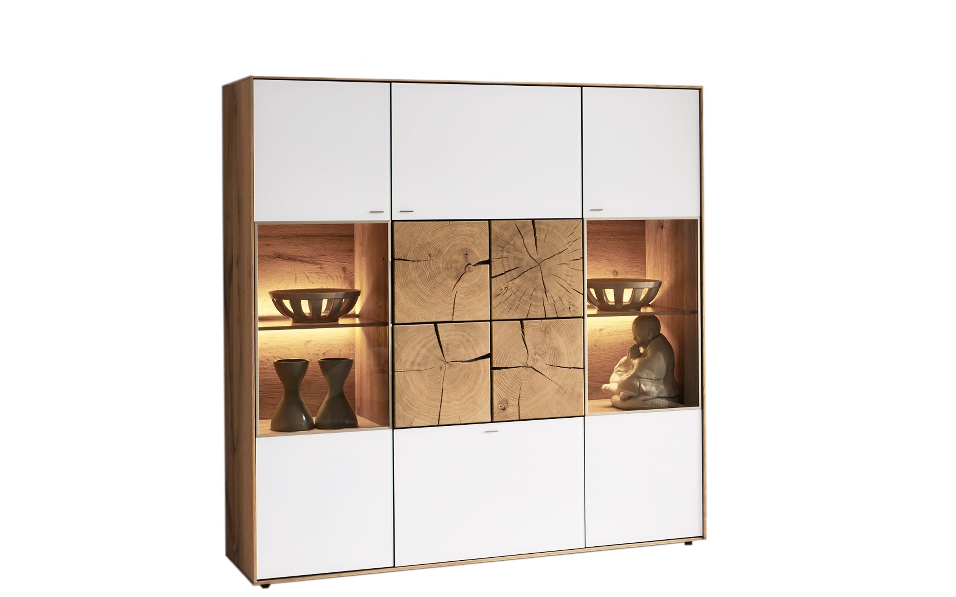 Highboard Caya, weiß matt, Kerneiche Umato