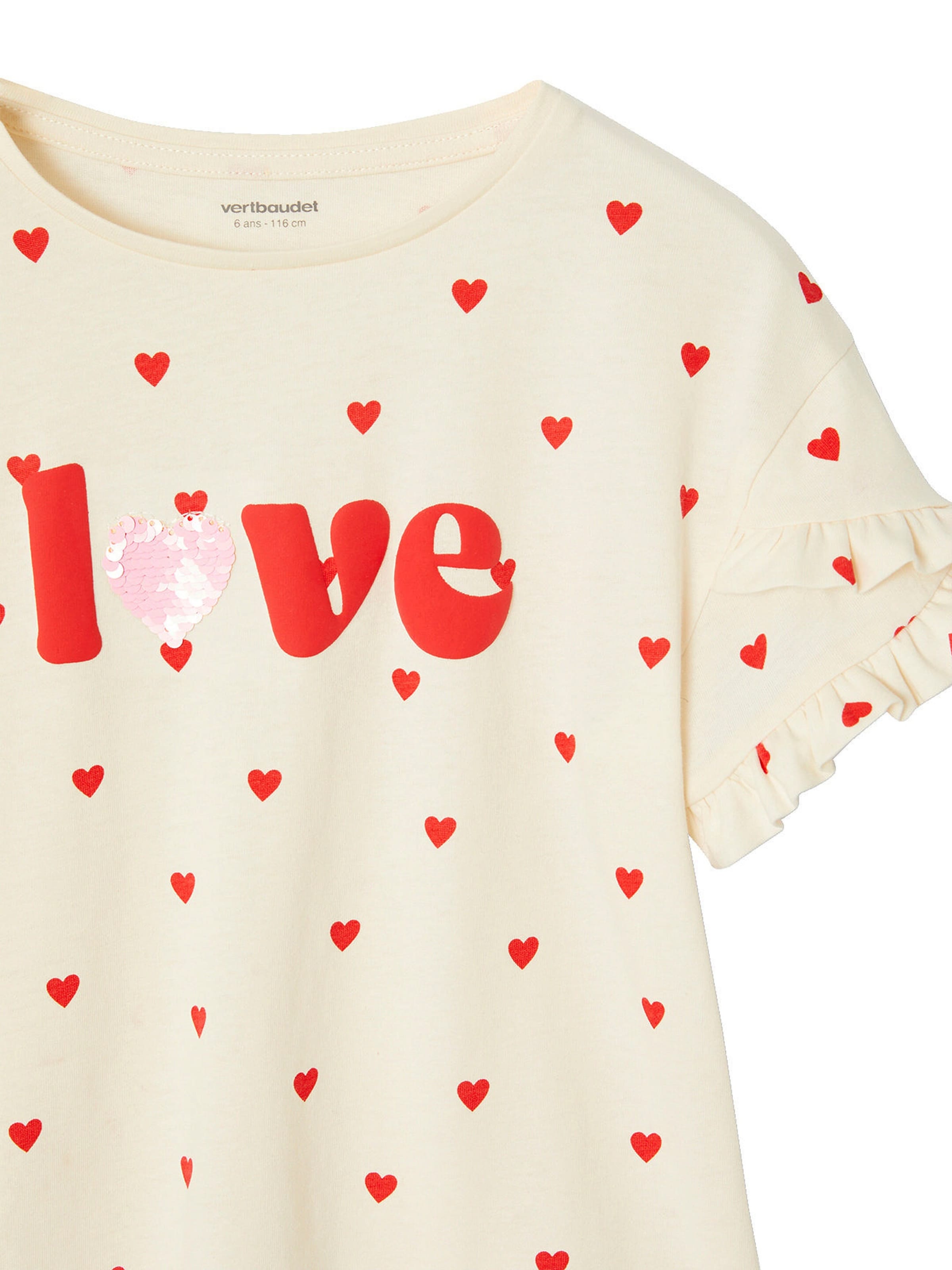Vertbaudet Mädchen T-Shirt mit Pailletten-Applikation wollweiß