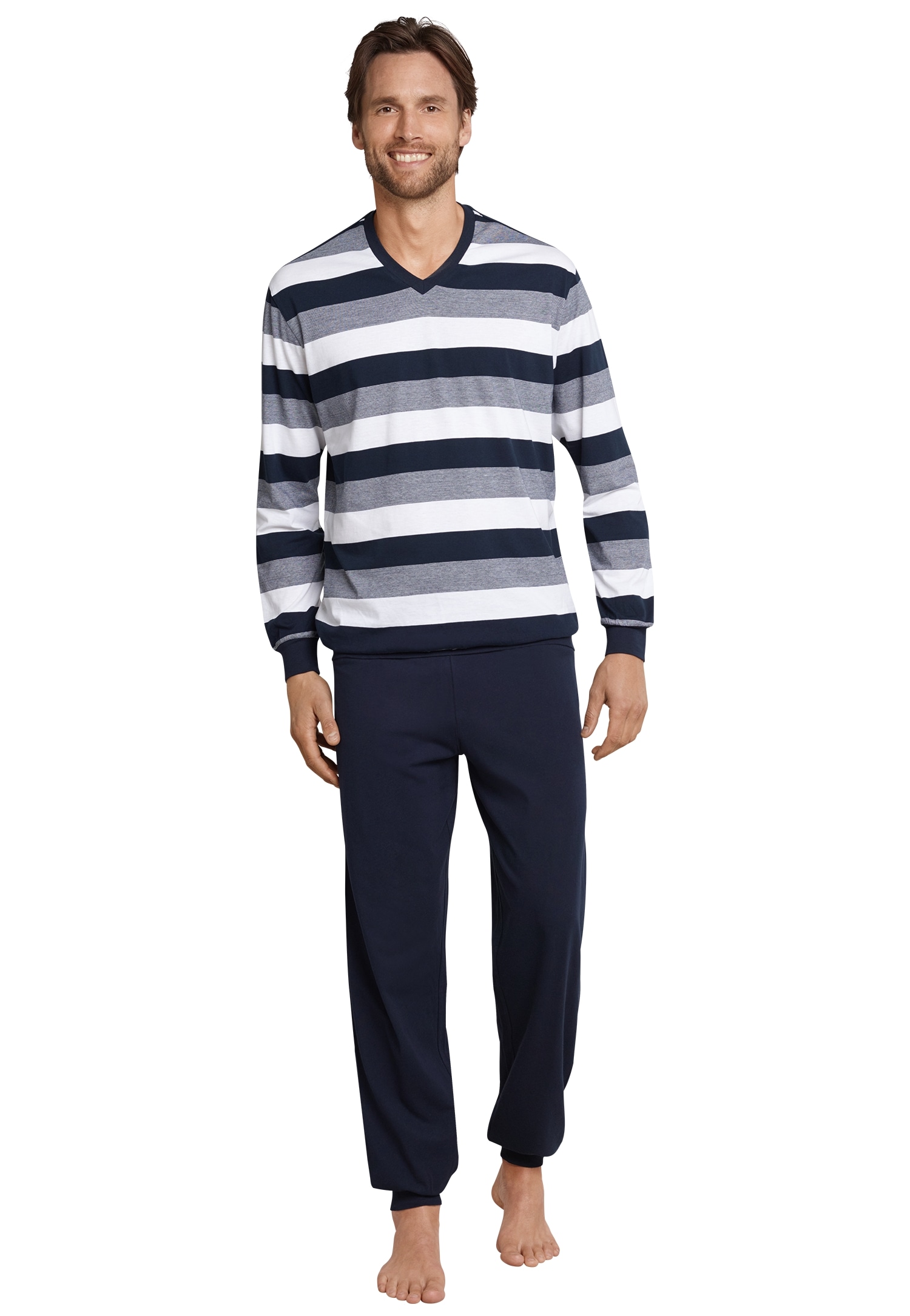 Schiesser Pyjama »Dark Sapphire«, 2 Stk. mit Blockringeln