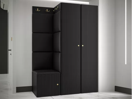 Meuble d'entrée Hartford 387, 186x116x46cm, Noir, MDF|Stratifié|Faux cuir