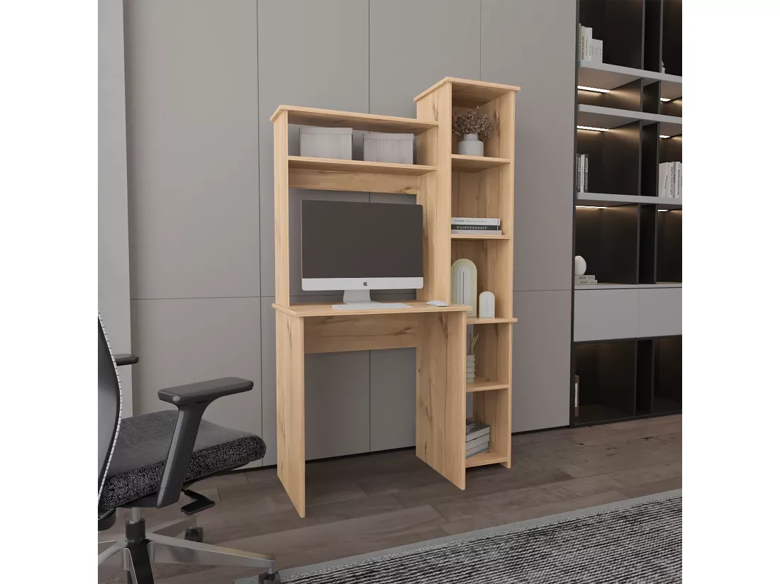 Bureau Versailles avec bibliothèque en mélamine avec 6 étagères 162.30 cm X 98.29 cm X 45.21 cm , Beige