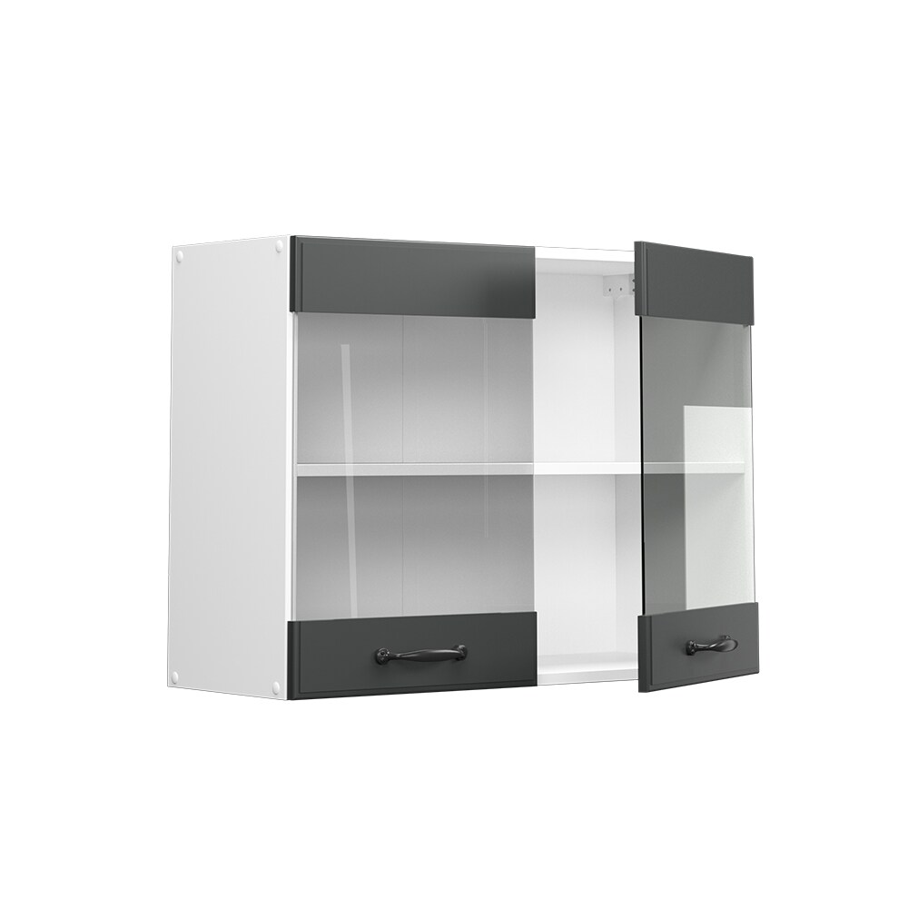 Vicco Hängeglasschrank Küchenschrank Küchenzeile Landhaus R-Line 80 cm Weiß-Anthrazit