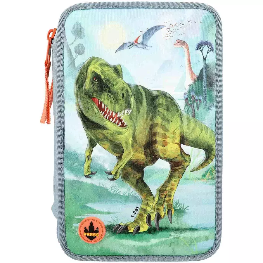 Depesche 3-Fach Federtasche LED T-Rex Dino World 20 x 13 cm rauchblau