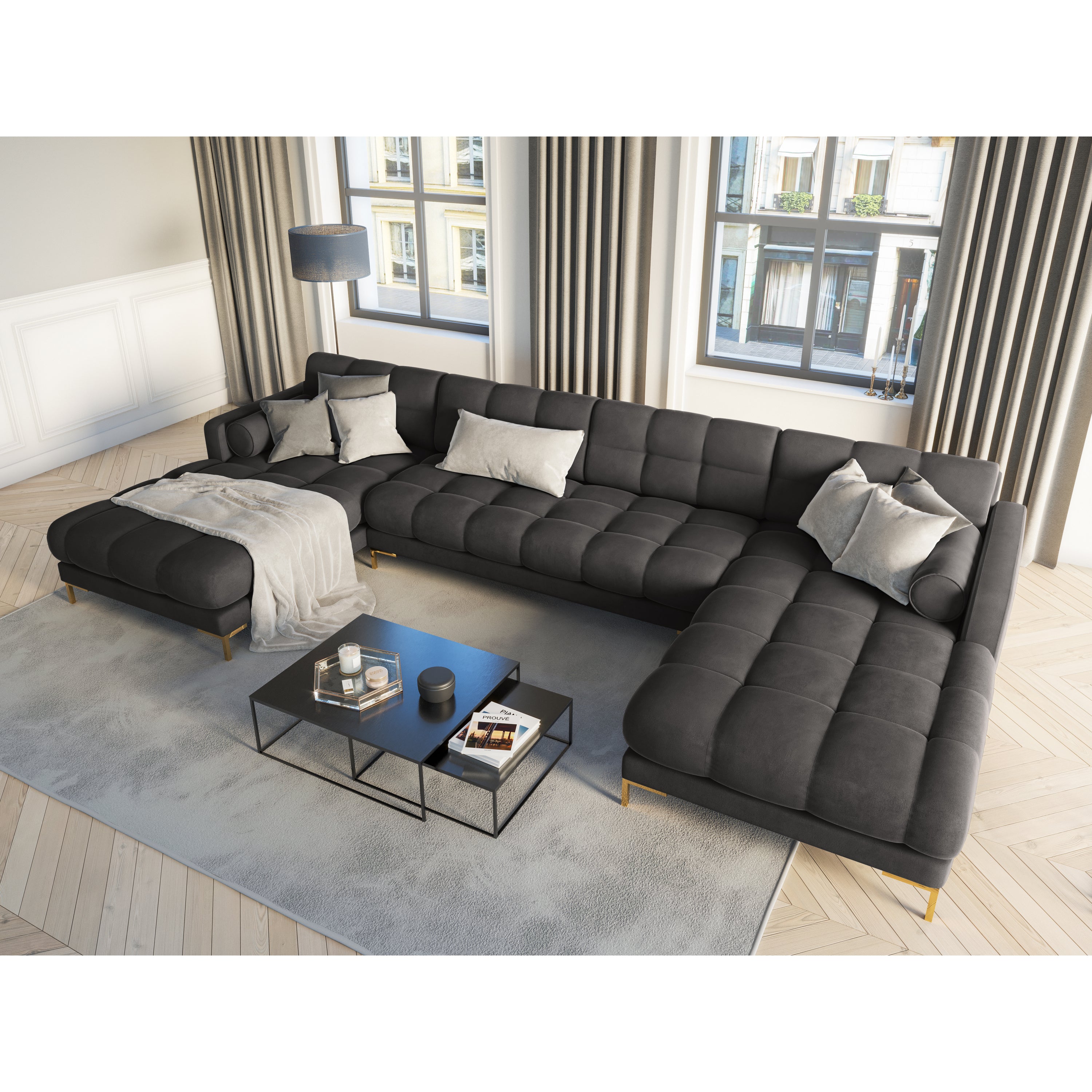 Cosmopolitan Design Bali U-bank - Donkergrijs / Goud