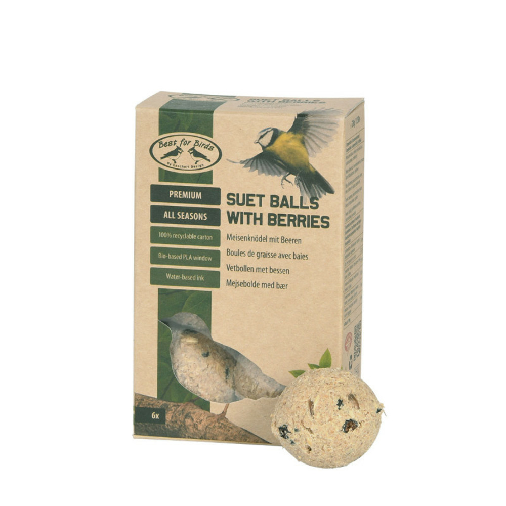 Lot de 6 boules de graisse avec baies pour oiseaux