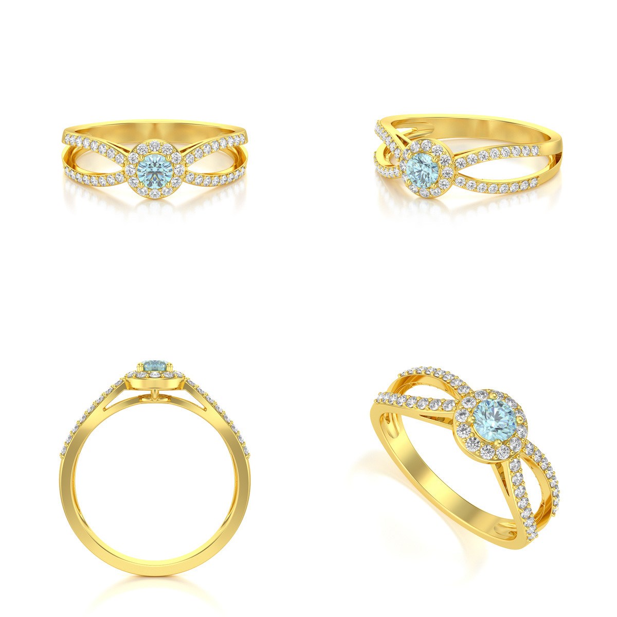 Bague ADEN Or 585 Jaune Aigue-Marine et diamants 2.282grs