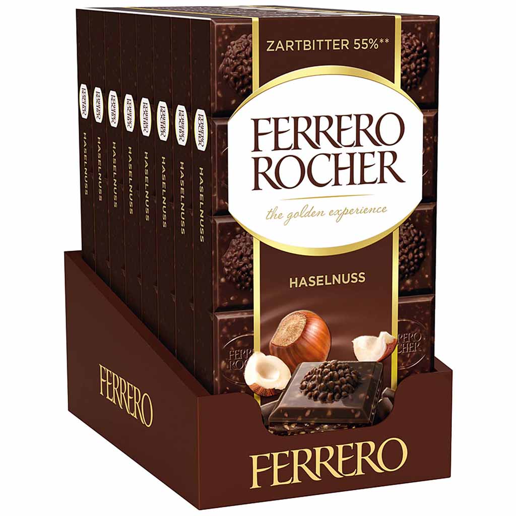 Ferrero Rocher Tafelschokolade Zartbitter Haselnuss 90g MHD:30.5.25