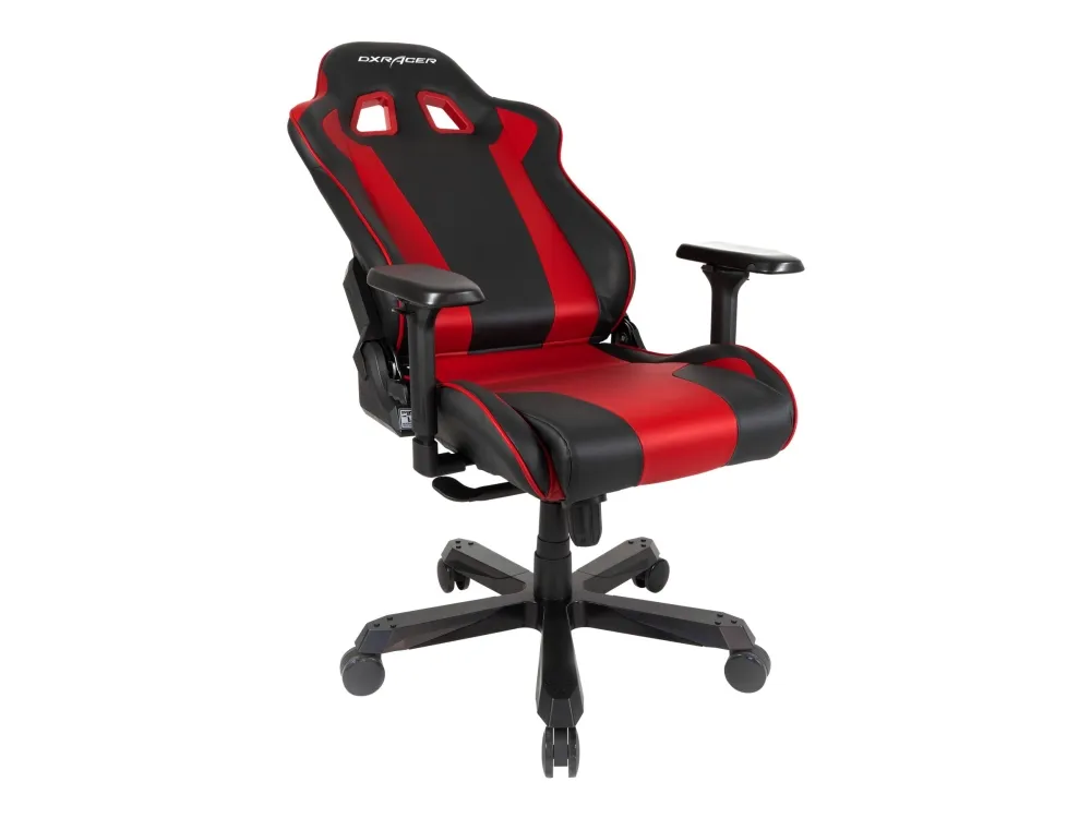 DXRacer King Series OH/KA99 - Stol - ergonomisk - høj ryg - armstøtter - T-formet - vippe - drejeled - aluminium, polyuretan-læder, højdensistets støbt skum, stålramme, koldstøbt skum - sort, rød
