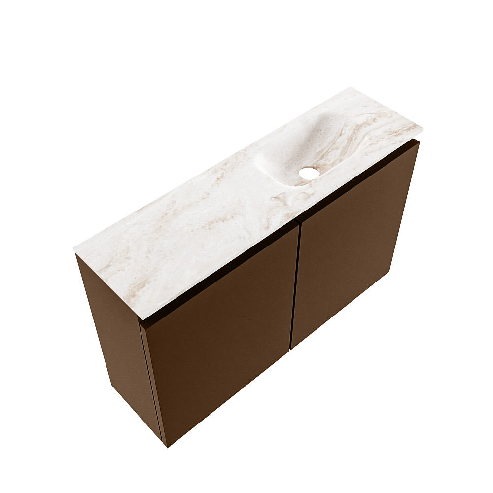 Mondiaz Ture DLux toiletmeubel 80cm rust met wastafel frappe rechts met kraangat