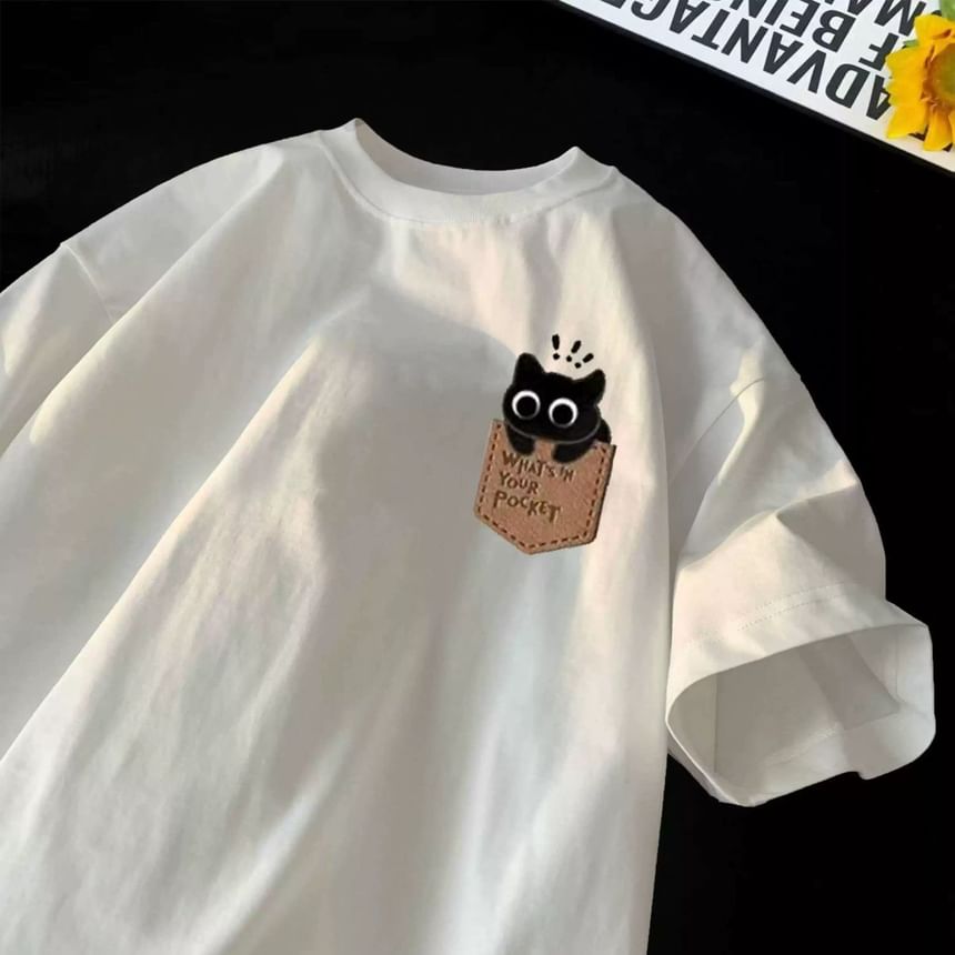 Kupyd - T-shirt met korte mouwen, ronde hals en kattenprint