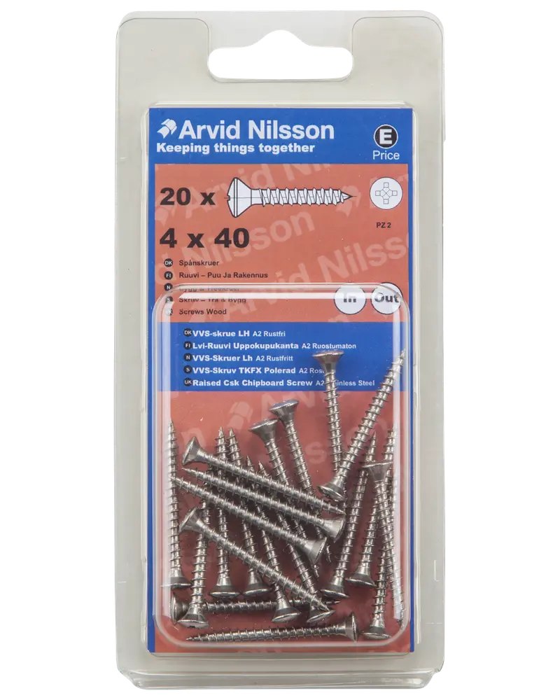 Arvid Nilsson VVS-skrue A2 4 x 40 mm 20-pak