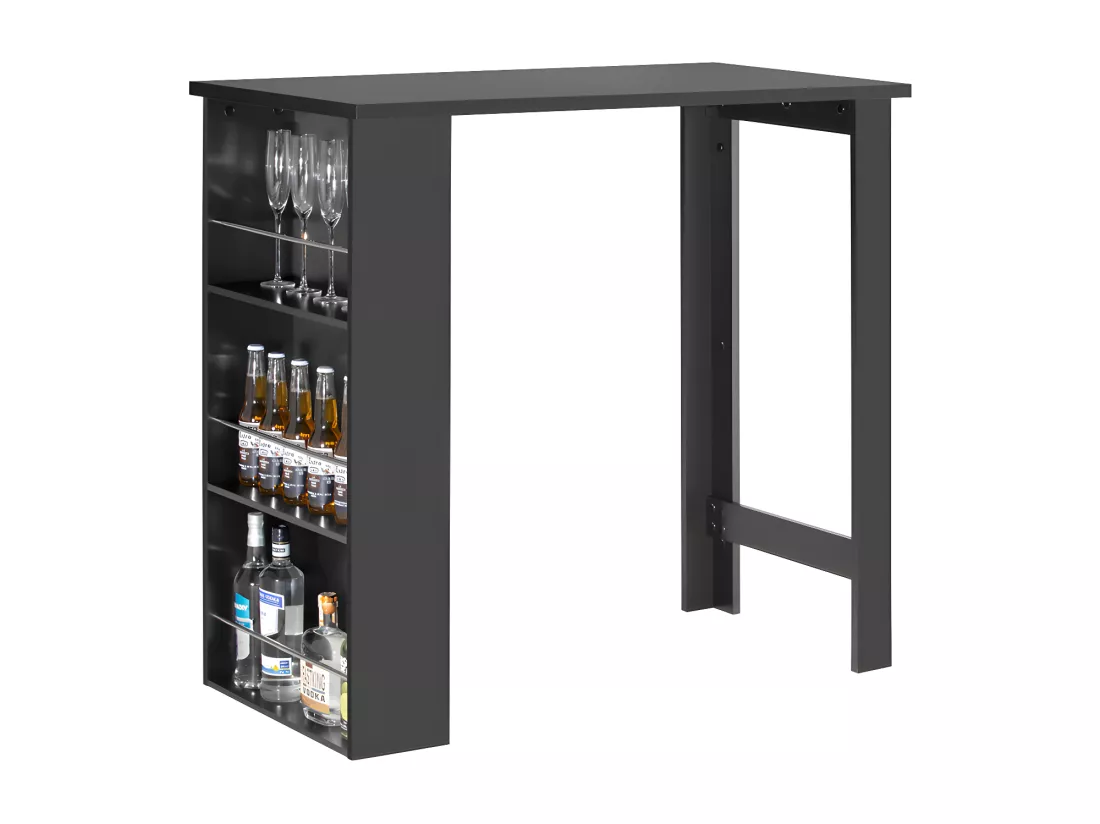 Table de Bar Mange-debout Table Haute de Cuisine avec 3 étagères de rangement – Noir, FWT17-Sch