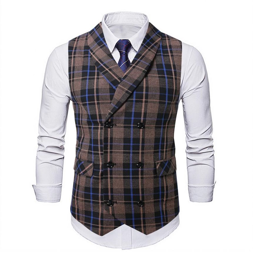 Lefitt - Sjaalkraag geruit dubbelrijs vest