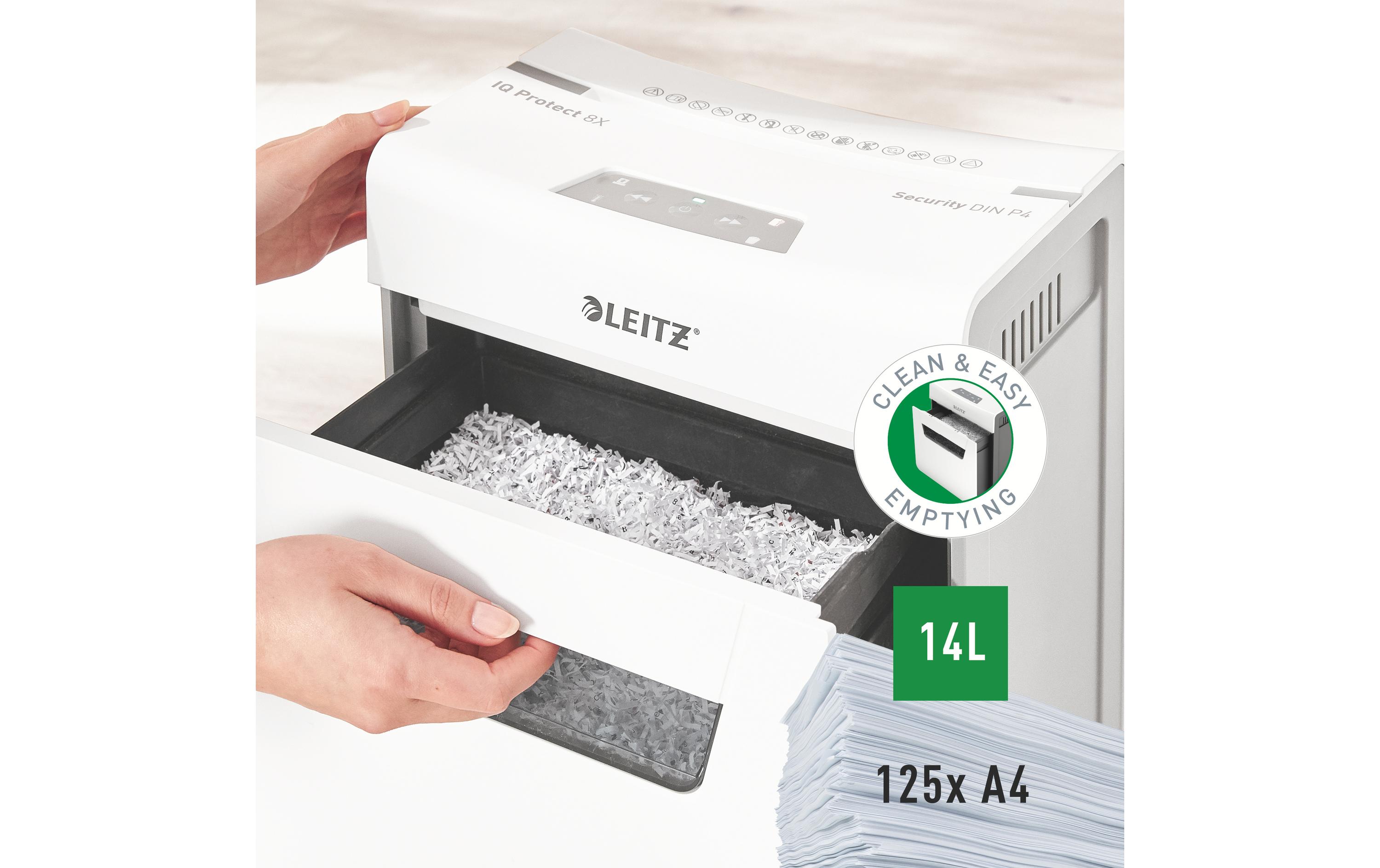Aktenvernichter IQ Protect Premium 8X , P-4, 8 Blatt<br>Manueller Dokumentenvernichter mit Partikelschnitt für die sichere Vernichtung vertraulicher Unterlagen