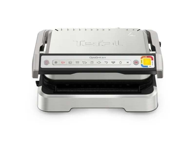 Tefal OptiGrill 2in1 GC773D, Rustfrit stål, Metal, Rektangulær, Knapper, Dreje, Stegeplade, 600 cm²