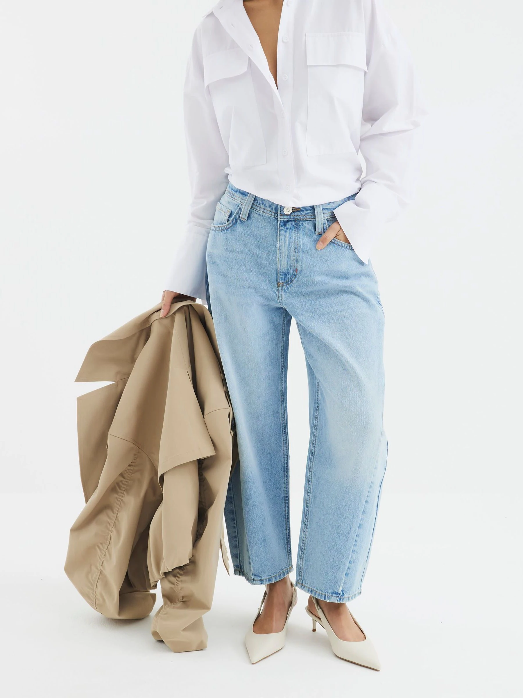 Blauw - River Island Seamed Barrel Jeans