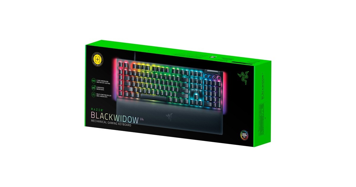 RazerBlackWidow V4, gaming toetsenbord  (Zwart, US lay-out, Razer Yellow, RGB leds, Doubleshot ABS)