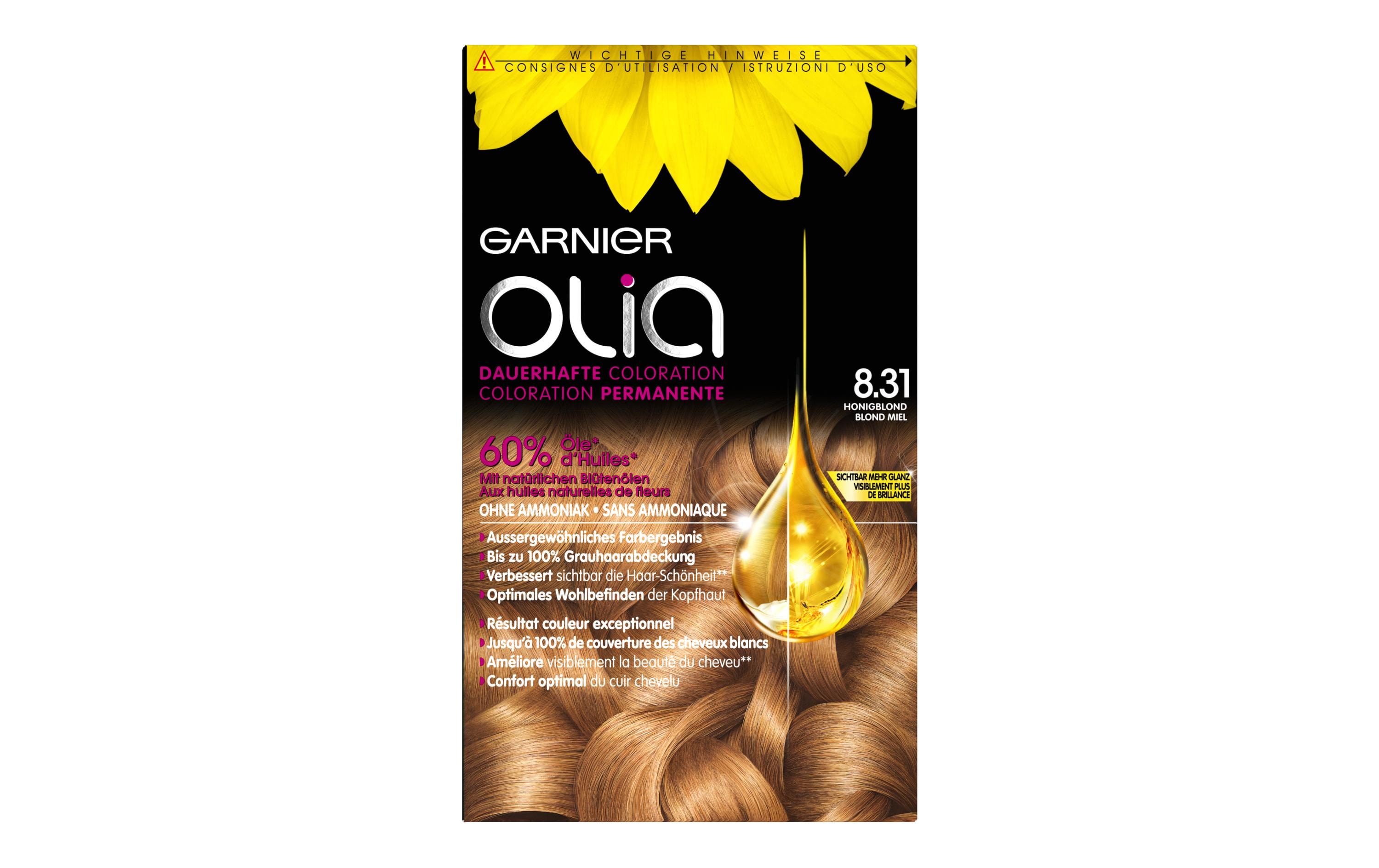Haarcoloration Olia 8.31 HonigblondHaarfarbe sorgt für intensive Farbkraft und geschmeidiges, glänzendes Haar