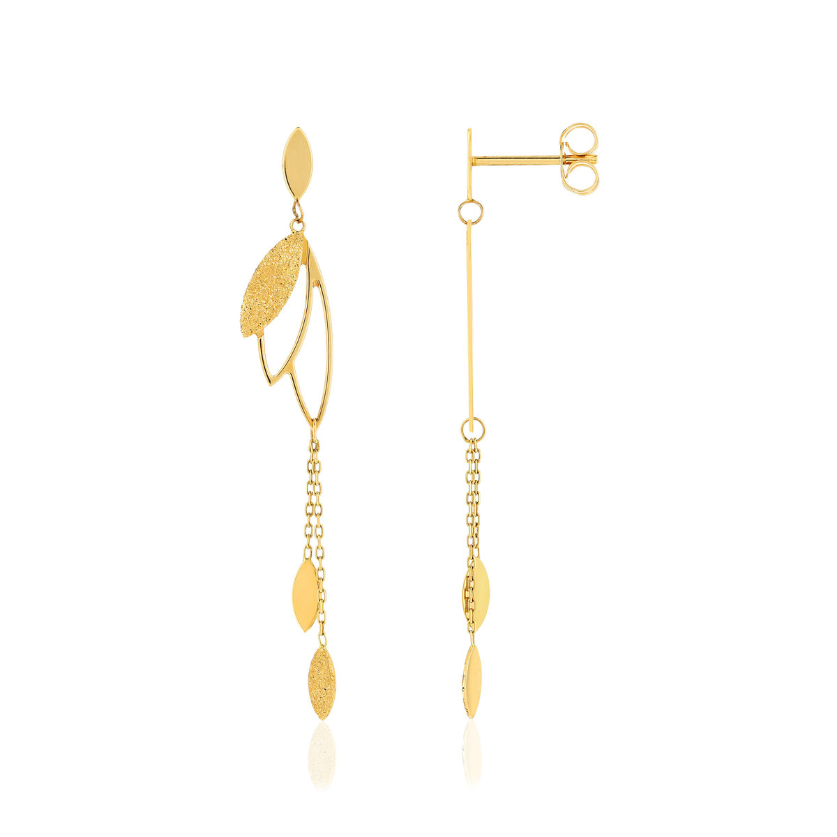 Boucles d'oreilles or jaune 750 motif feuille