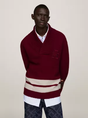 Suéter de críquete grande e oversized com gola xale alta, unissex.