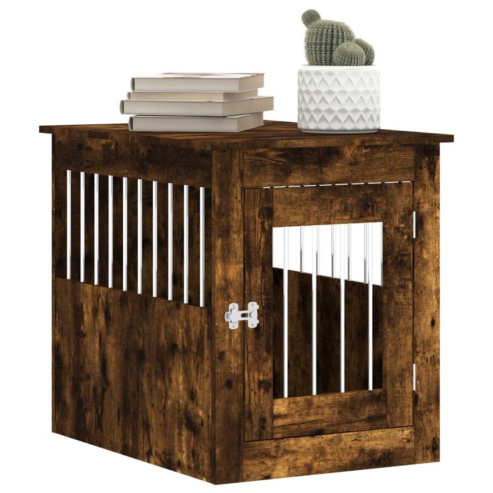 Meuble de cage pour chiens chêne fumé 55x75x65 cm