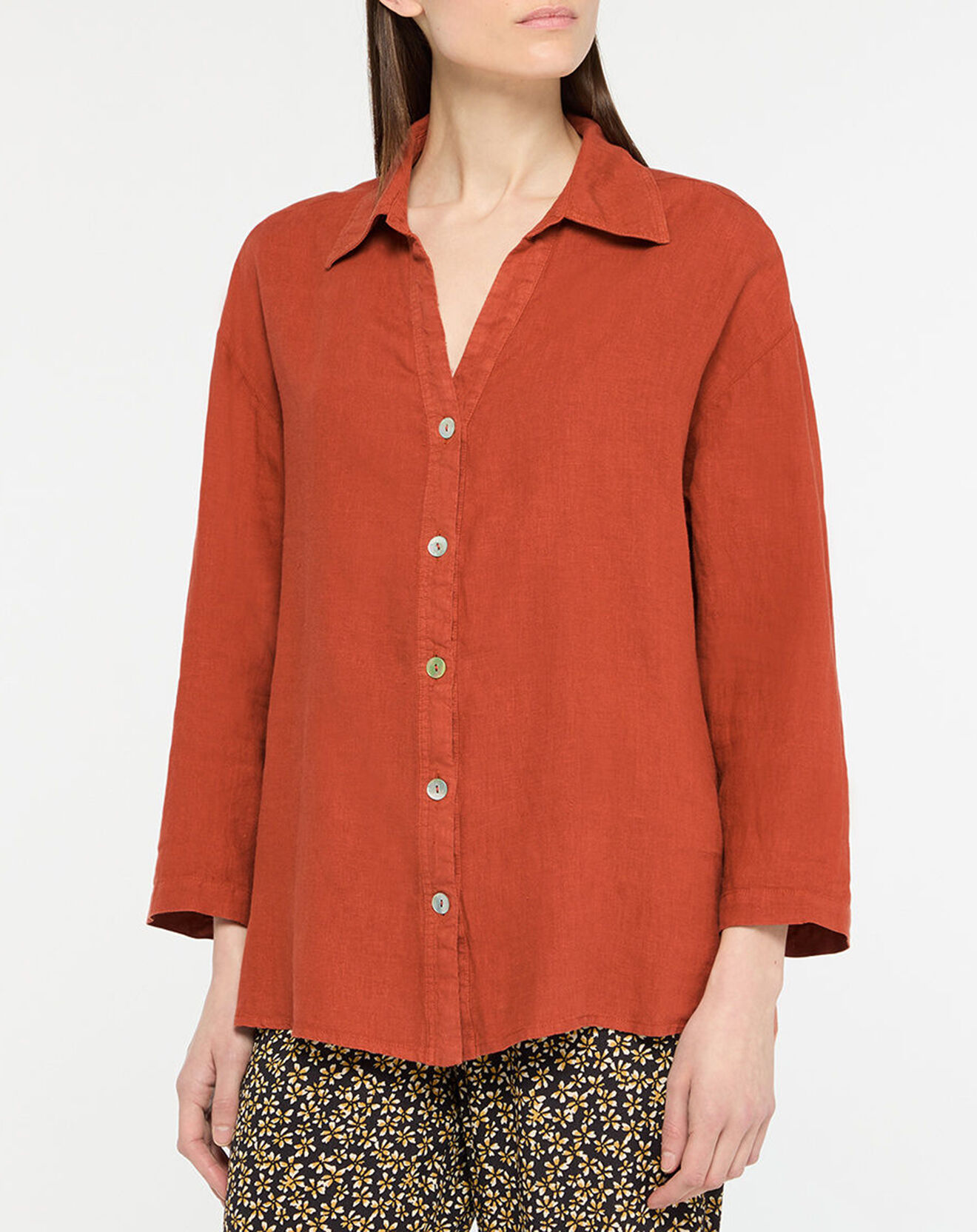 Yerse Chemise 100% Lin Tuareg marron foncé