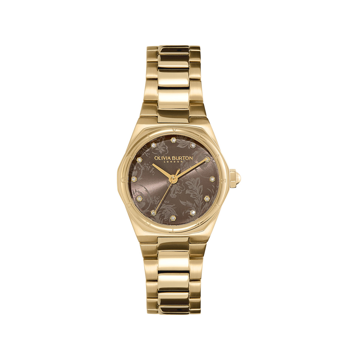 Montre OLIVIA BURTON mini hexa femme analogique, bracelet acier doré jaune