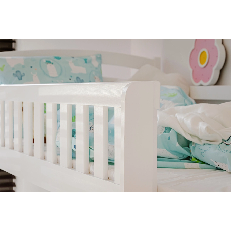 Kids Collective Hochbett 90x200 mit Ausziehbett Etagenbett mit Ausziehfunktion, 2 Schubladen weiß mit 3 Matratzen
