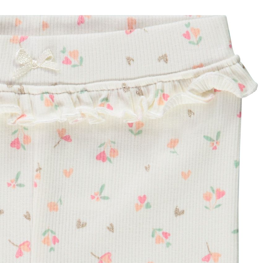 Caleçon long côtelé imprimé fantaisie pour bébé fille - Ecru