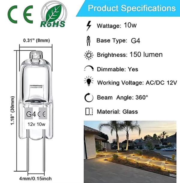 20-pakning G4 halogenlamper 10W 12V - Varm hvit