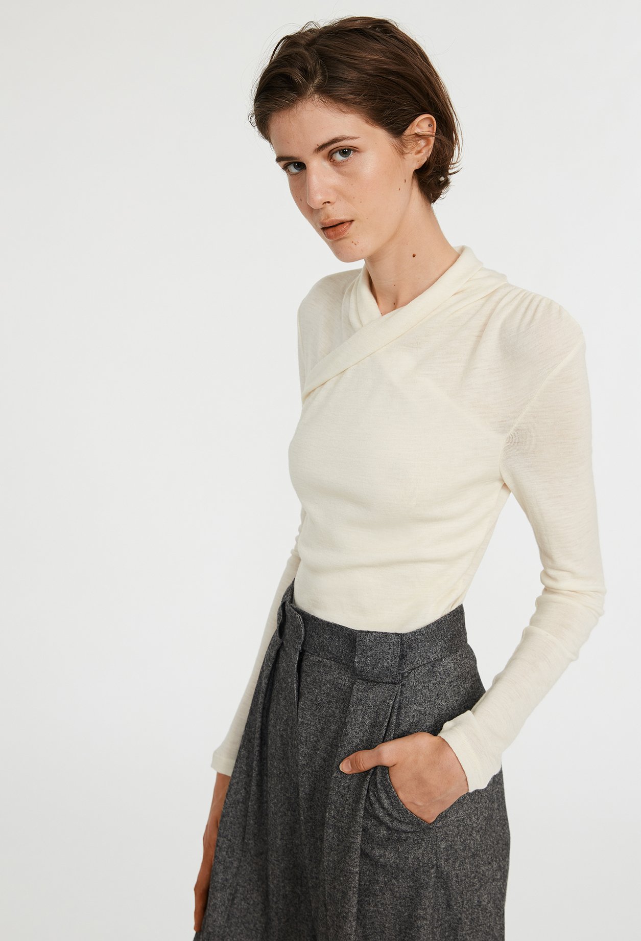 Pantalon tailleur large gris chine