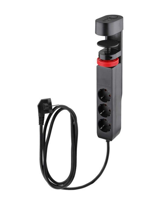 3-stikdåse m/klemme, schuko, USB og afbryder sort 1,4 meter - Elworks