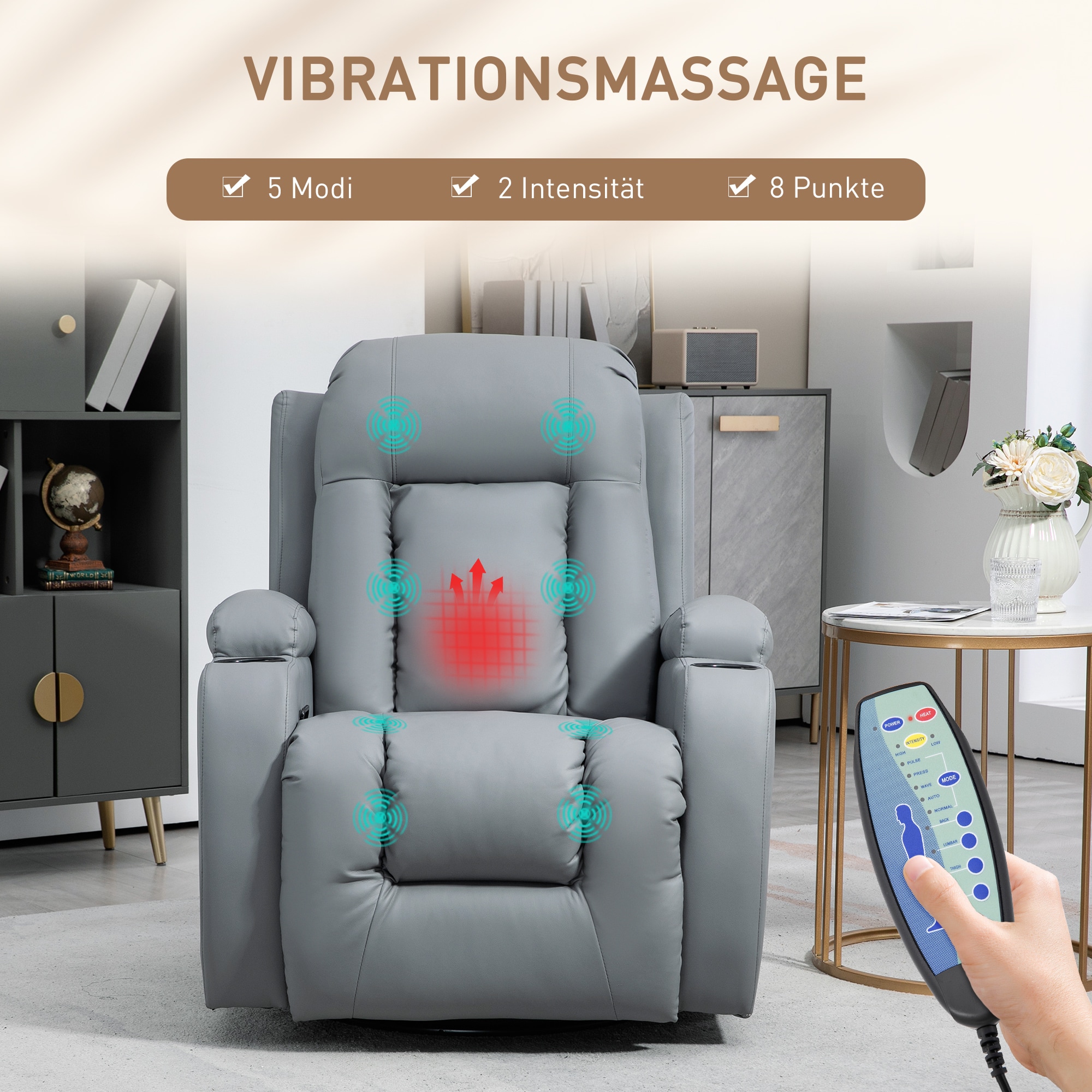 HOMCOM Massagesessel mit Wippfunktion und Wärmefunktion braun 85L x 94B x 104H cm