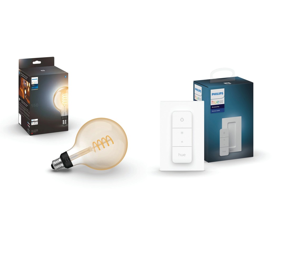 Philips Hue - E27 Filament G125 -White Ambiance & Dimmer Switch - Bundle