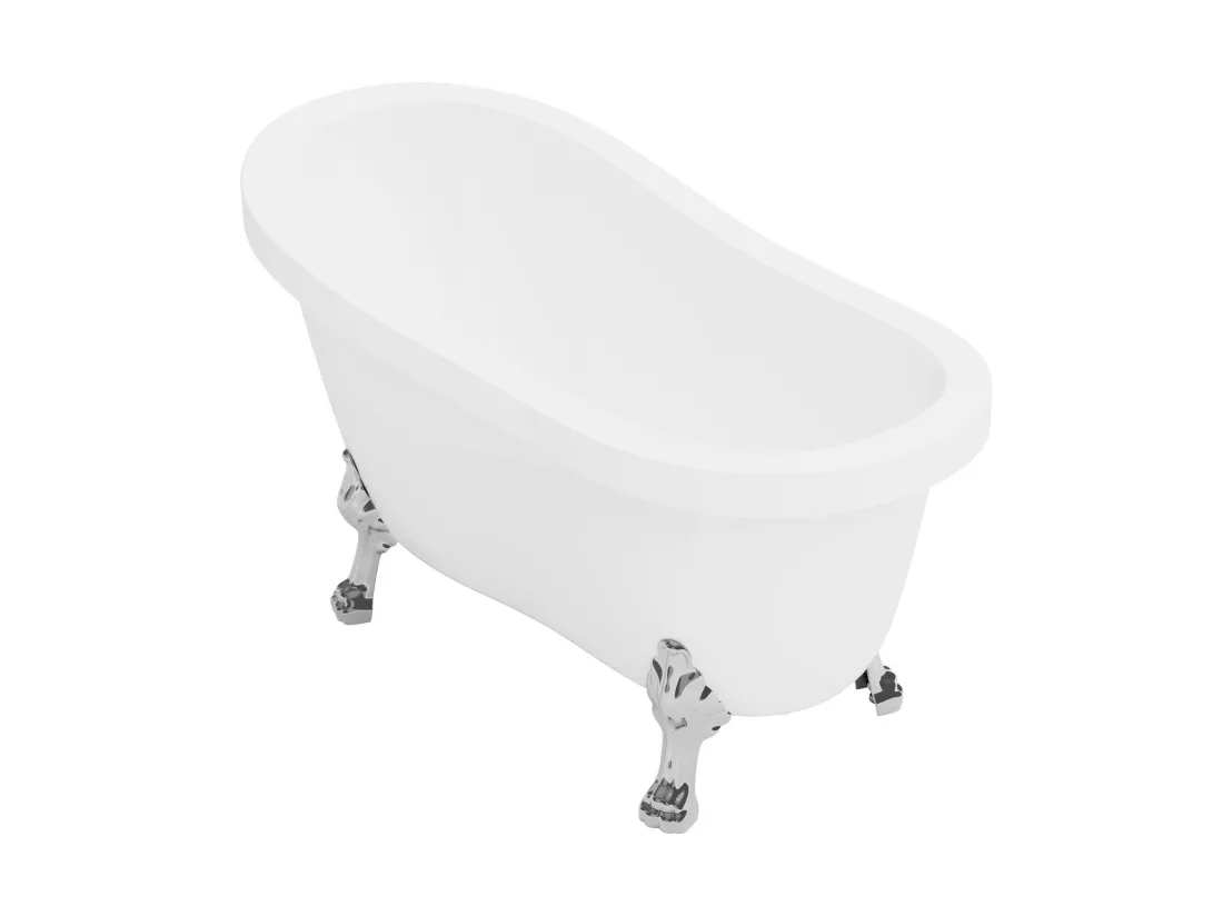 Baignoire îlot rétro avec pieds de lion argentés - 200 L - 145 x 74 x 77 cm - Blanche - NISOS II