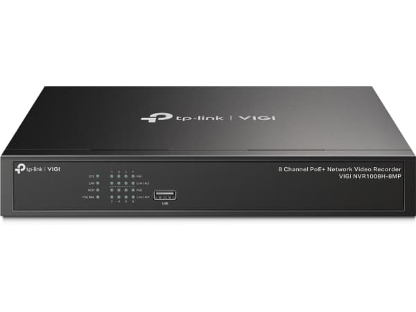 TP-Link VIGI NVR1008H-8MP, 8 kanaler, 3840 x 2160 piksler, 720p, 1080p, 2160p, 3840x2160,1920x1080, 1680x1050, 1440x900, 1280x1024, 1024x768, 1280x72