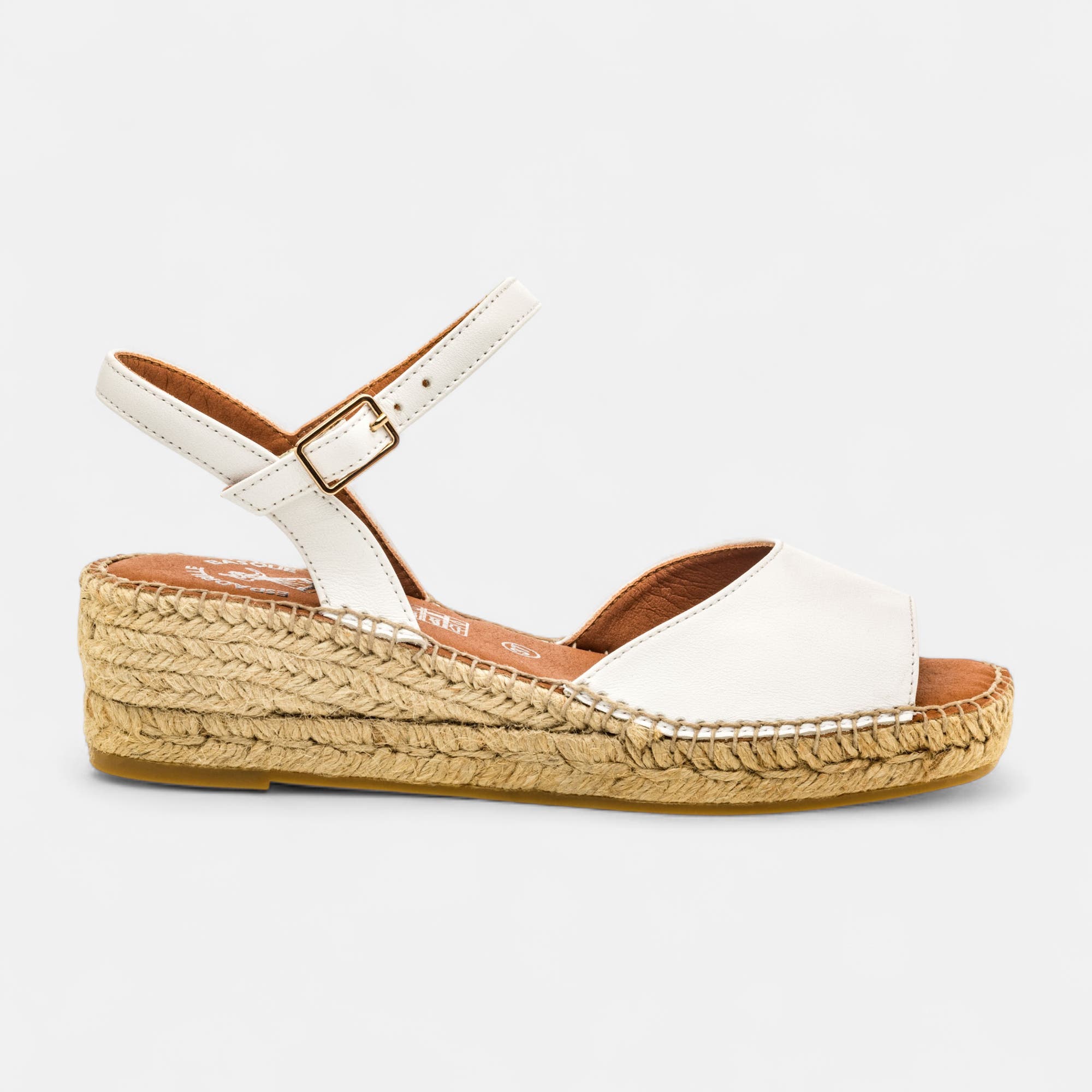 Espadrilles à talon compensé Femme en cuir blanc