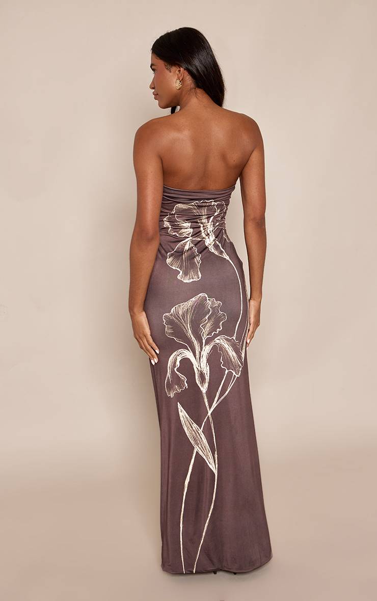 Marron Robe Maxi Bustier À Imprimé Floral