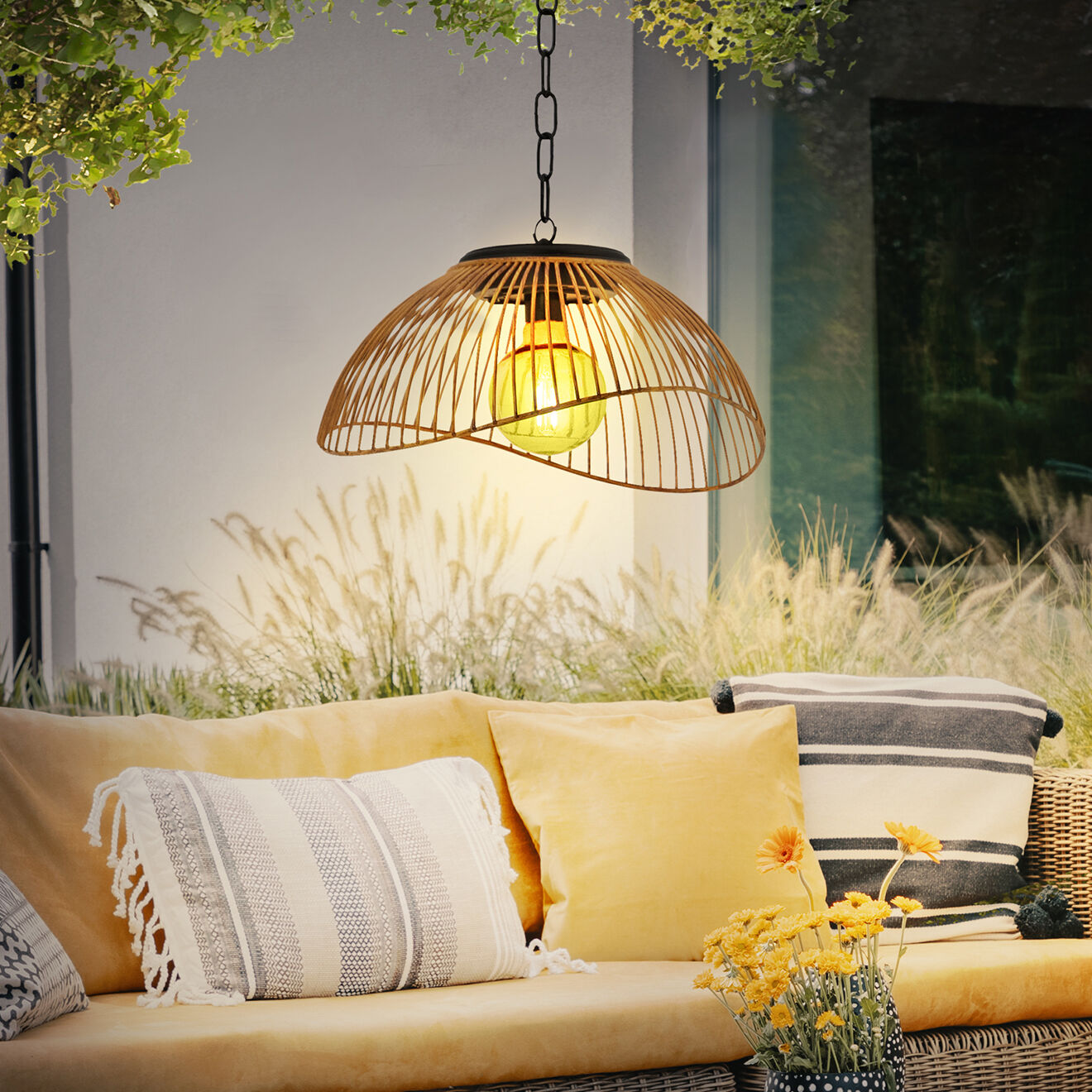 Pratik Garden Lampe solaire filaire Effet Rotin noir/beige - D.30x76 cm
